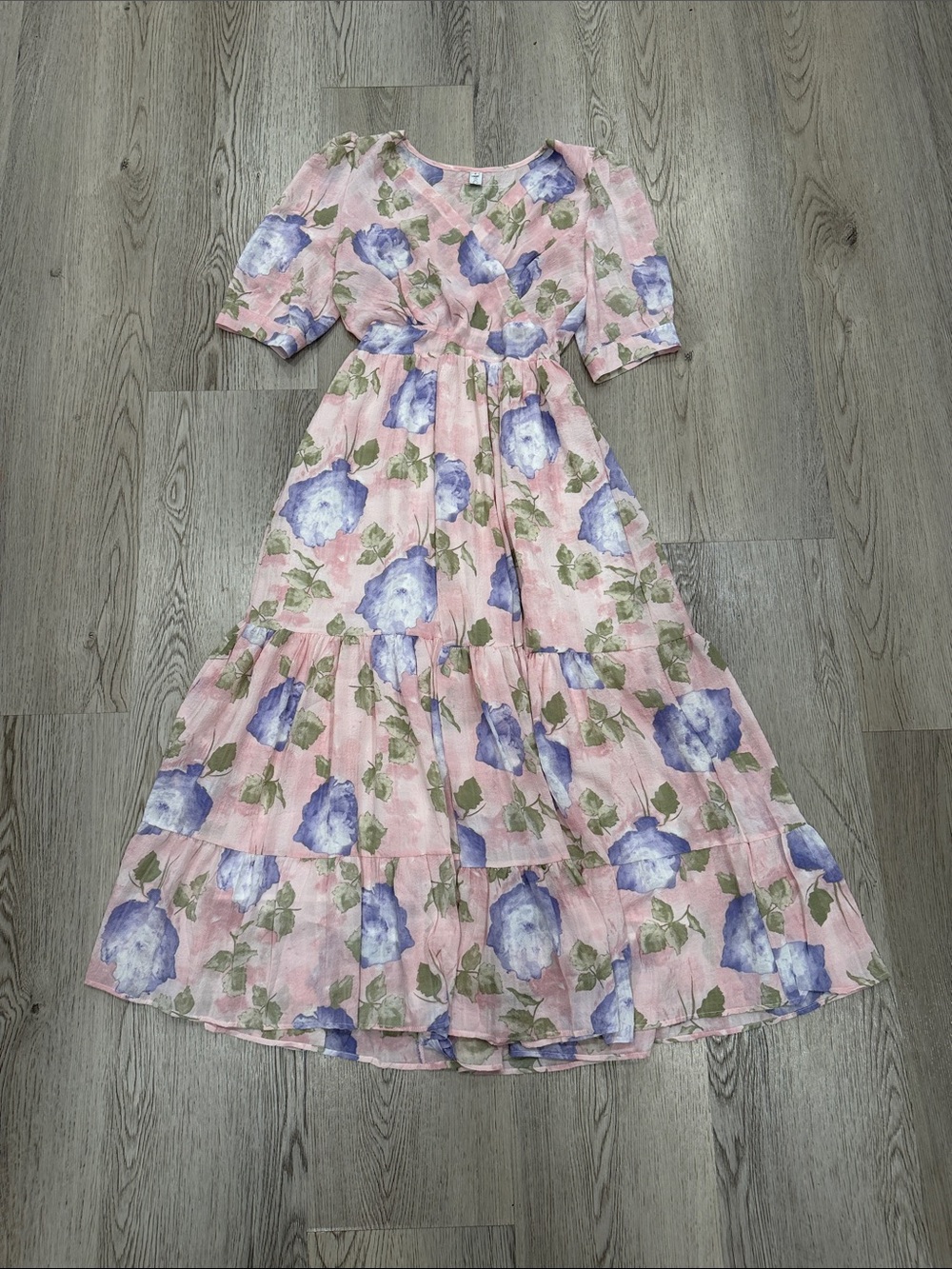 Chicwish Pink Maxi Dress with Blue Floral Print